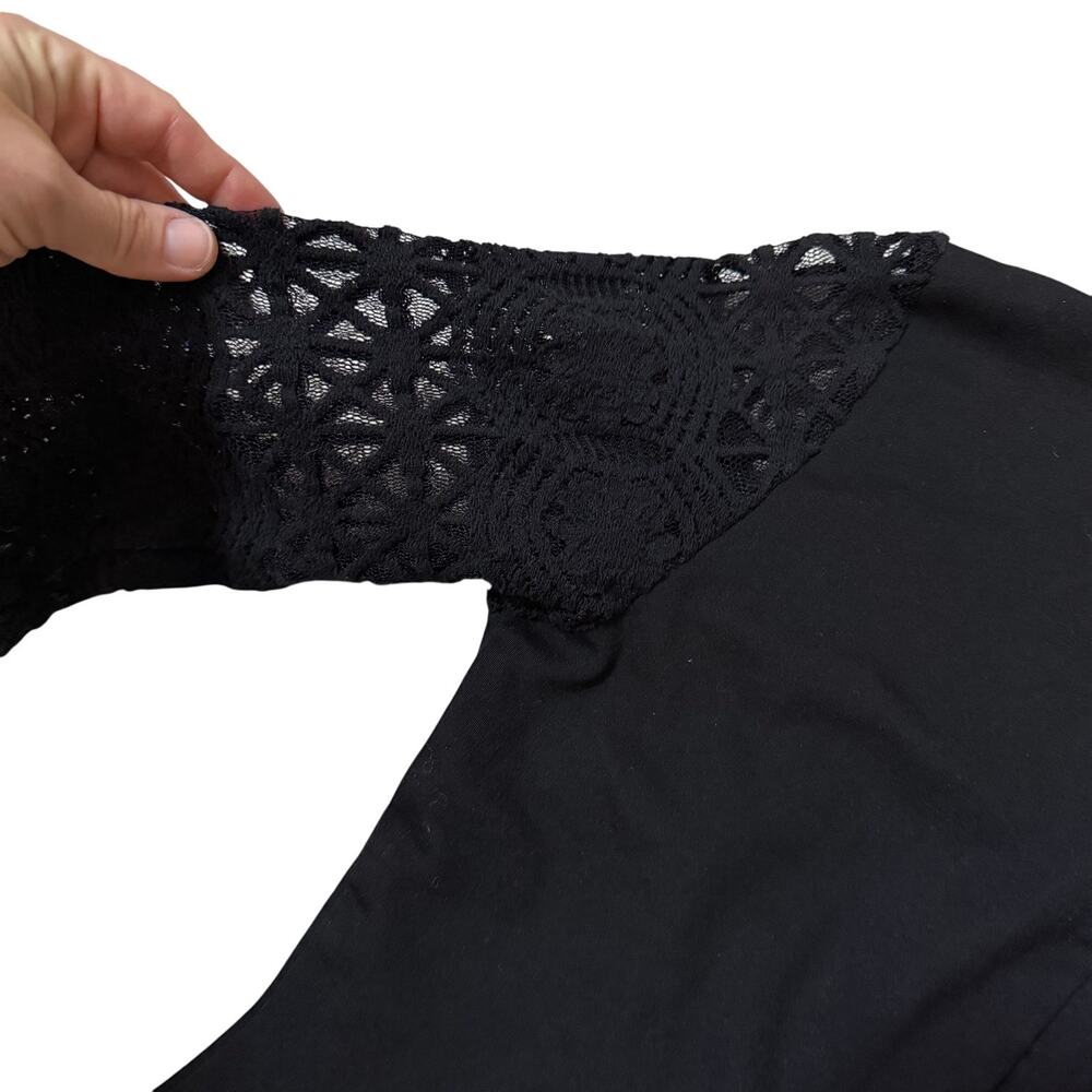 Lulus black long slv body con dress see thru sleeves sexy dressy cocktail sz M - Picture 5 of 8
